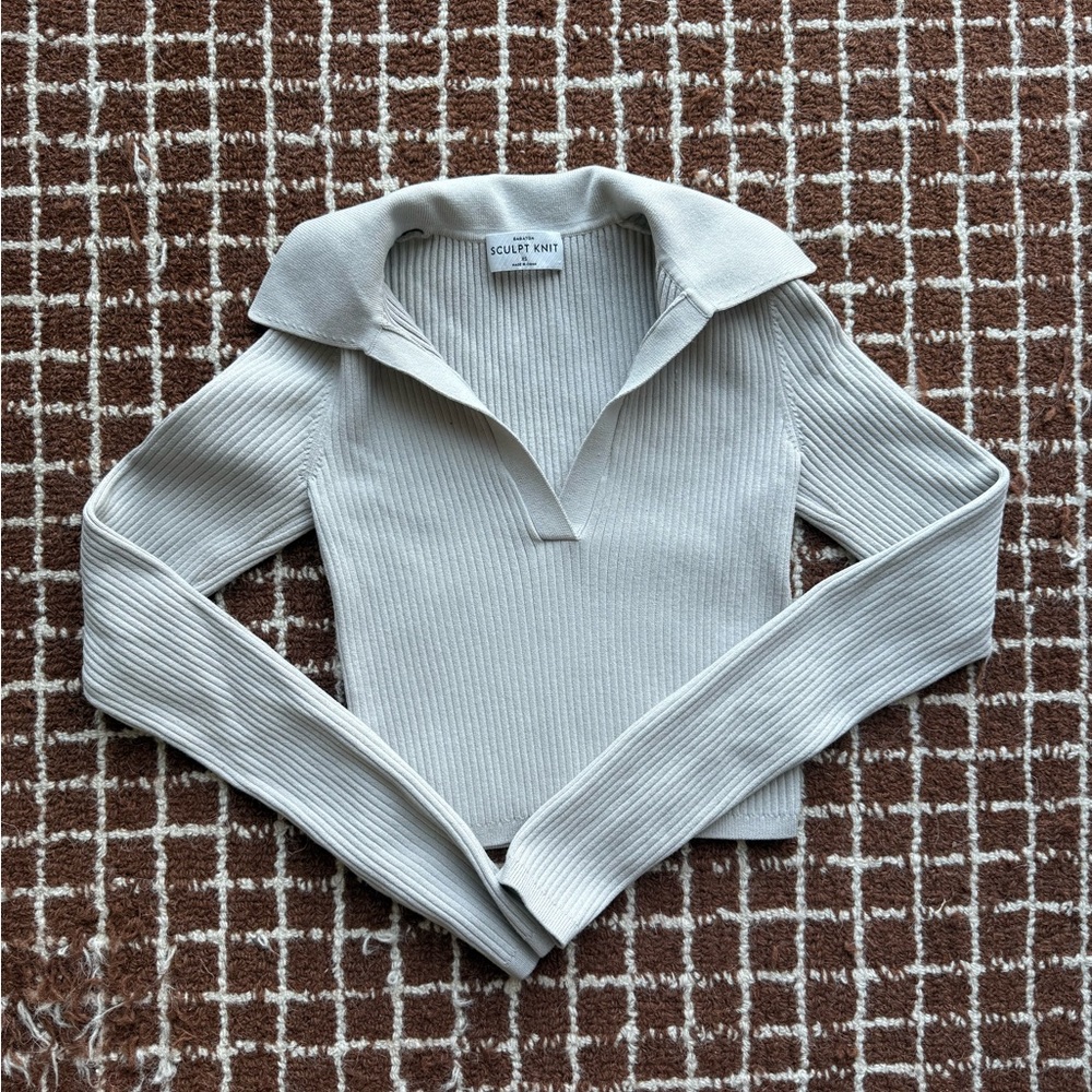 aritzia Cream Ribbed Collared Sweater